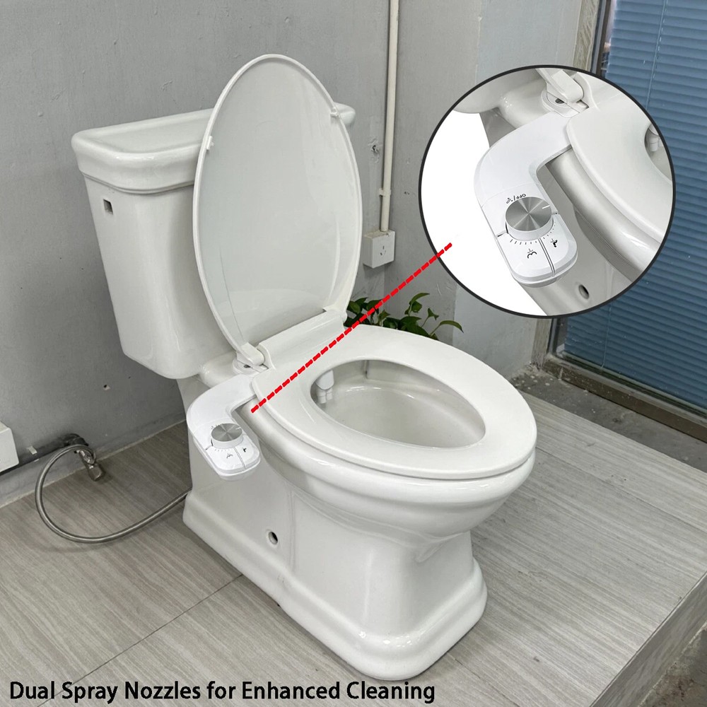 Bidet Fresh Water Spray Kit Non Electric Toilet Seat Attachment Dual Nozzle Cold