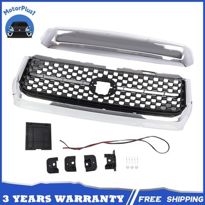 For Toyota Tundra 2014-2021 Front Upper Grille+Hood Bulge Molding Trim Chrome