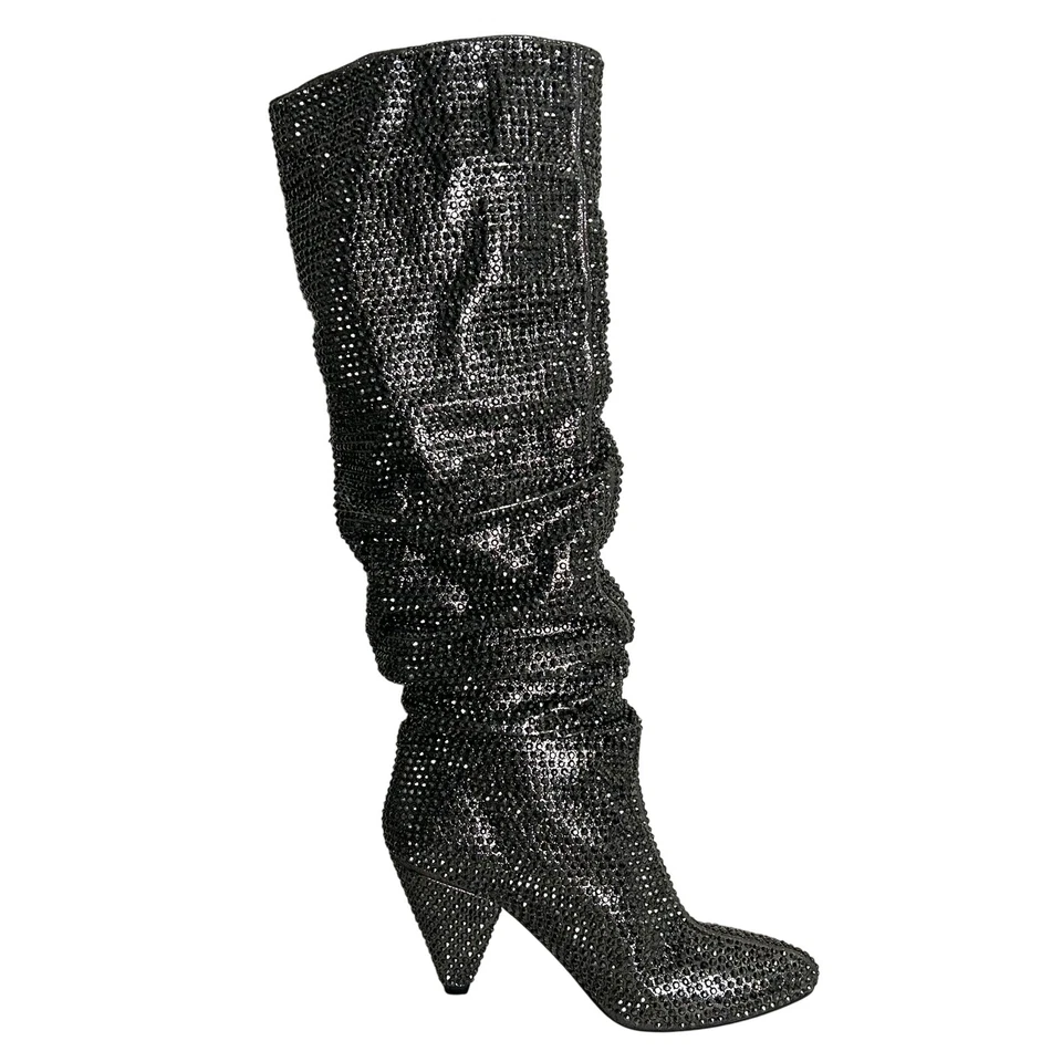 Botas inclinadas brillantes con estrás de peltre INC Geri para mujer tacón alto hasta la rodilla Foto 2 de 4