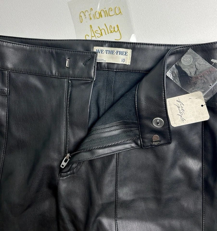 We The Free People Uptown High-Rise Vegan Faux Leather Black Pants Size 10, New - Image 4 of 4