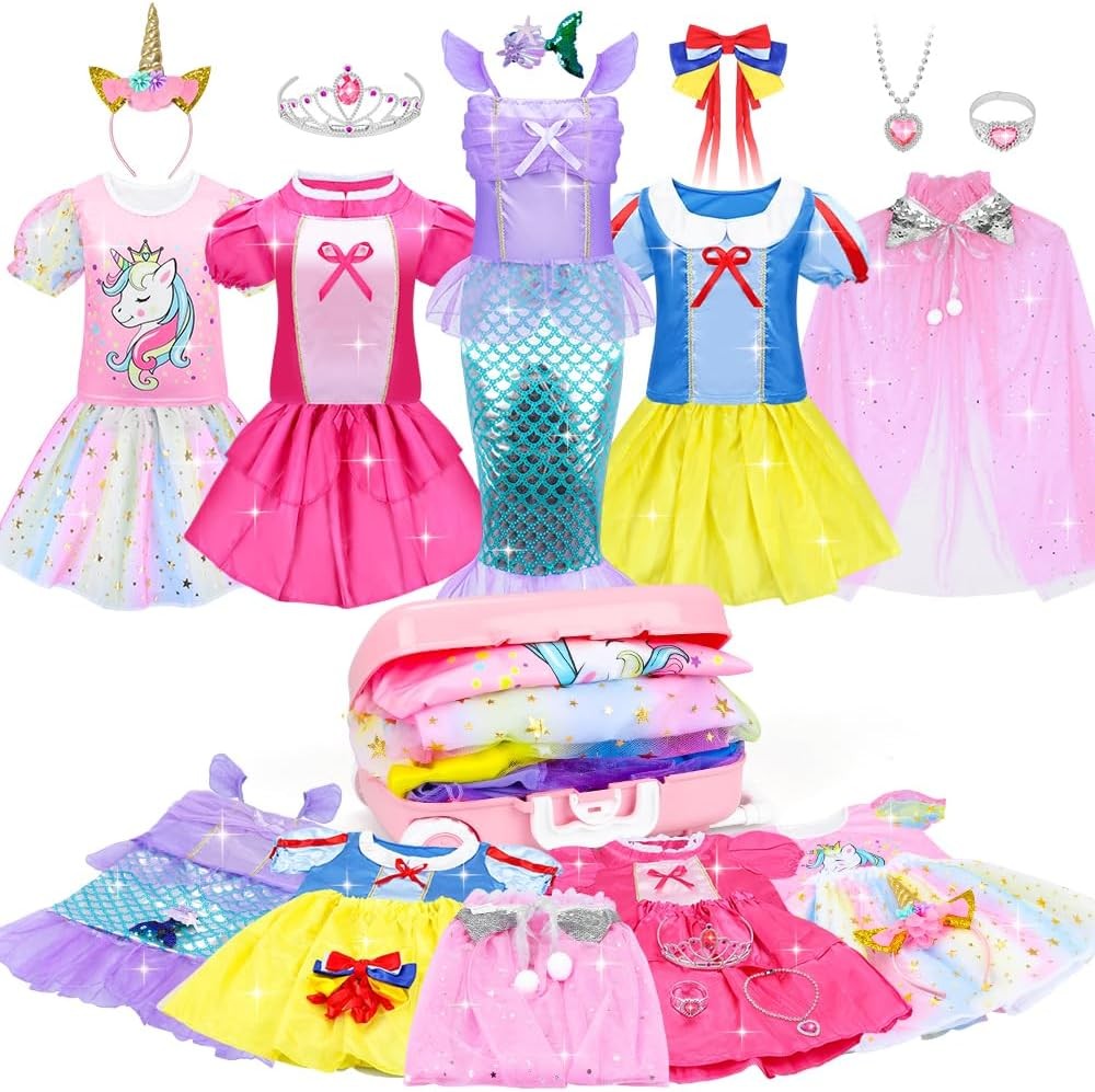 Tesok Princess Costumes for Girls,16 Pcs Princess Dress Up Clothes for Little G