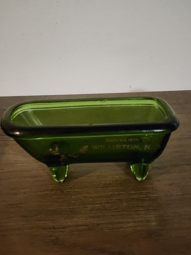 Antique EAPG Green Glass Bathtub Souvenir of Williston, NORTH DAKOTA
