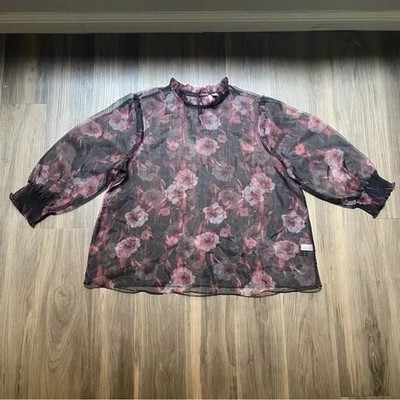 Moody Floral Sheer High Neck Top Women's 18/20W Whimsigoth Romantic Vampire