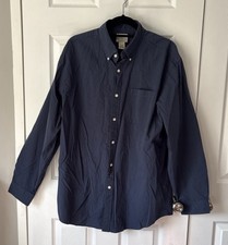 Vintage LL Bean Navy Seersucker Shirt Measures Size L VTG Long Sleeve Trad Size