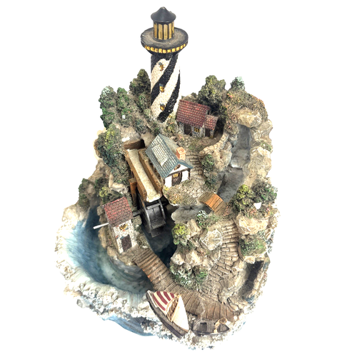 Miniature Lighthouse Village Water Fountain Music Box Watermill Bridge Sailboat - Picture 4 of 8