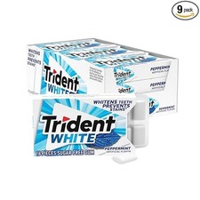 Trident White Peppermint Sugar Free Gum, 9 Packs of 16 Pieces 144 Total Pieces