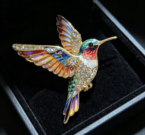 Luxury Rhinestone Hummingbird Brooch Bird Animal Pin Spring Summer Jewelry Gift
