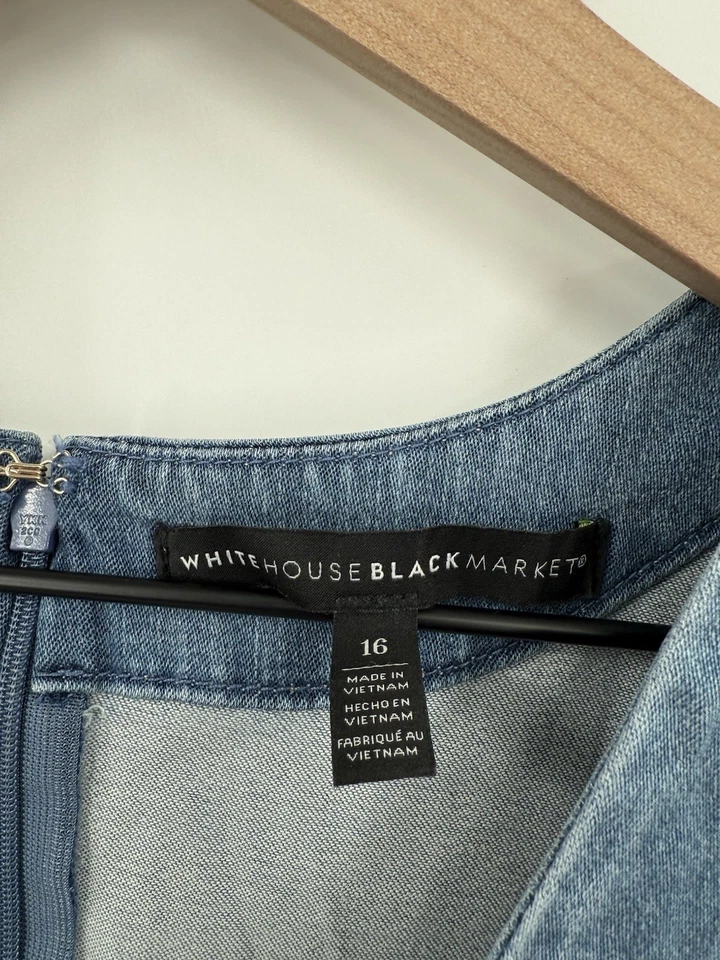 WHITE HOUSE BLACK MARKET Lace Up Blue Denim Cropped Jumpsuit Women’s Size 16 - Image 4 of 4