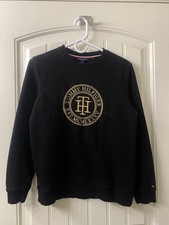 Tommy Hilfiger Black Cotton Pullover Sweatshirt Crewneck Logo Women's Size S/P