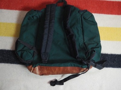 VTG 80s 90s Jansport USA Forest Green Nylon Leather Daypack Hiking