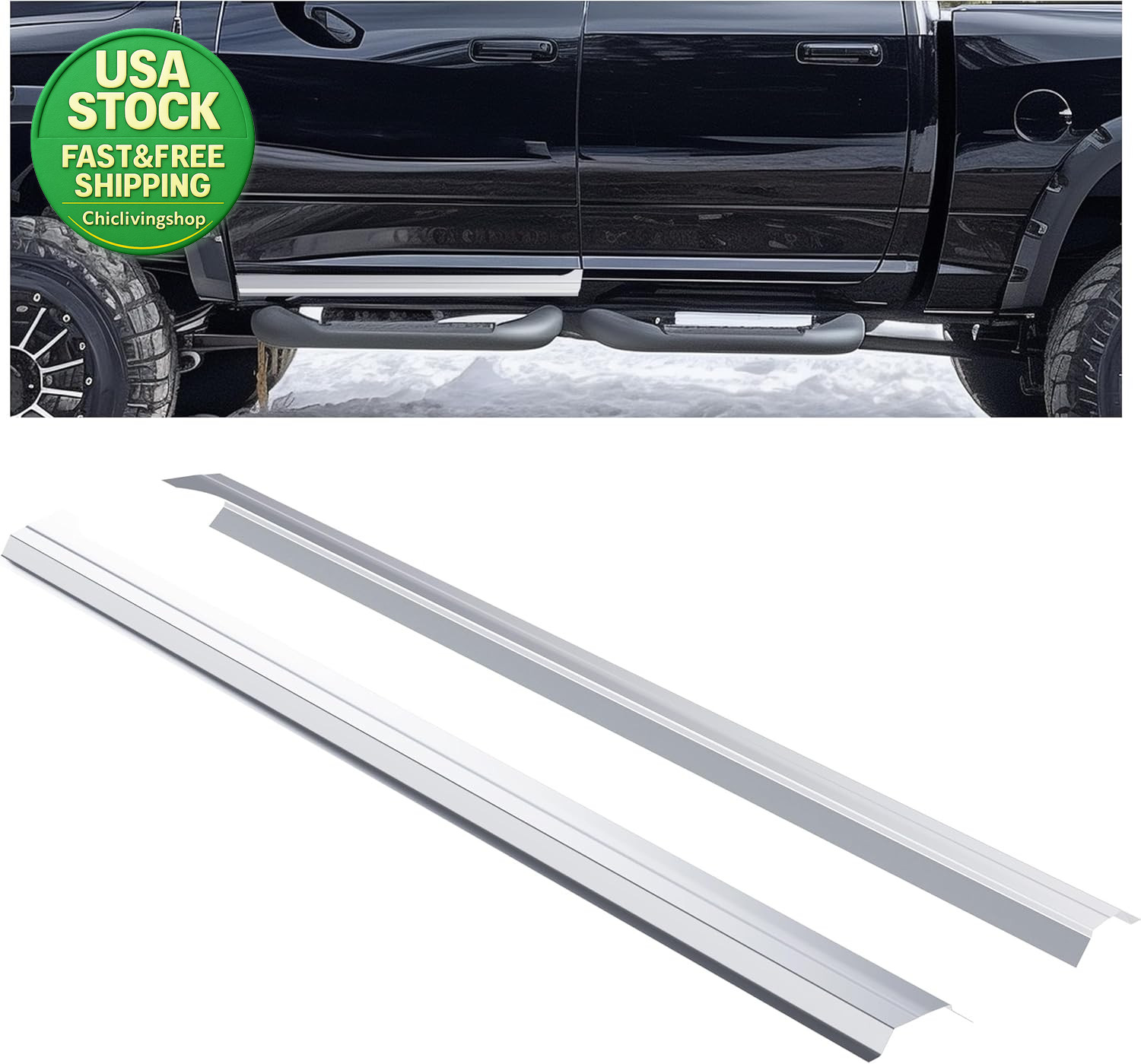 Rocker Panel Compatible with 2009-2018 Dodge Ram 1500 2500 3500 Alloy Steel