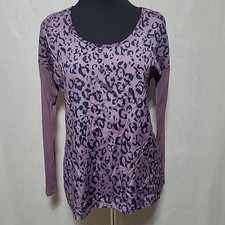 Metaphor Long Sleeve Blouse Top Women's Medium Leopard Cheetah Print Purple Navy