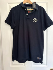 Image of NEW Superdry Pique Monogram Polo Shirt Deep Darkest Navy/Cream Size XL