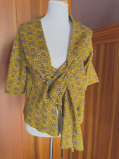 MOTH Anthropologie gold  gray wool 3/4 sleeve boho cardigan sweater size L
