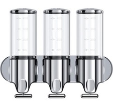 Stainless Steel Drill Free Triple Wall Mount Soap Dispenser Set Shower 3 X 500ML