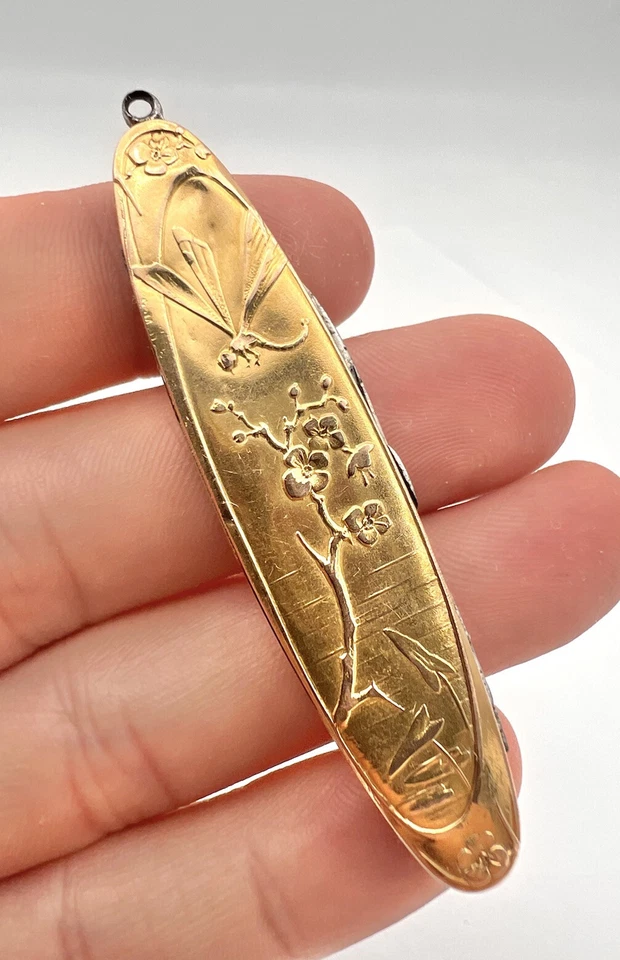 Victorian 14k Gold Aesthetic Dragonfly Cherry Blossom Blade Scissor Pocket Knife - Image 2 of 4