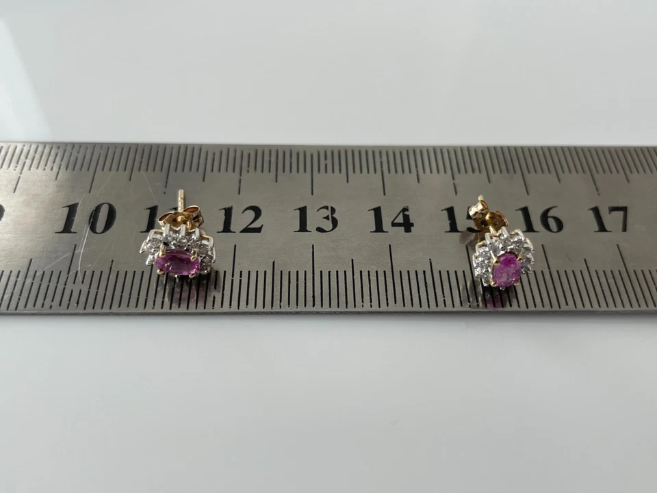 2004 Sapphire Earrings 9ct Gold Purple Pink Sapphire & Diamond Stud Earrings - Image 2 of 4