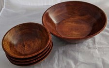 Beautiful Wooden Salad Fruit Bowl Set One Large  4 Small Serving Cherry Finish