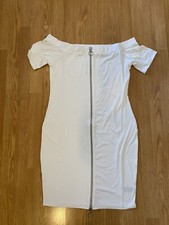 NWT Soncy White Off Shoulder Ribbed Double Zipper Body Con Dress Plus Size 1