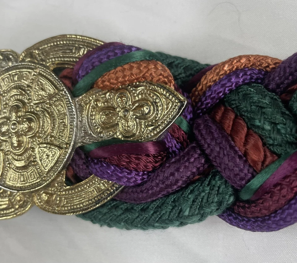 LEATHER SHOP Braided Belt 26 Inch Vtg Jewel Color Rope Gold Tone Hardware 80’s - Image 4 of 4