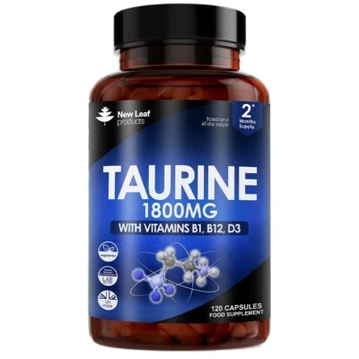 NEW LEAF PRODUCTS Taurine Supplement - 1800mg Taurine Capsules + Vitamin B1, B12 & D3 - 120 Fill