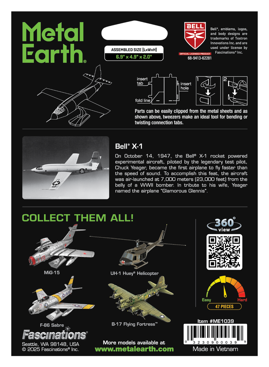 Fascinations Metal Earth BELL X-1 Rocket Aircraft 3D Laser Cut