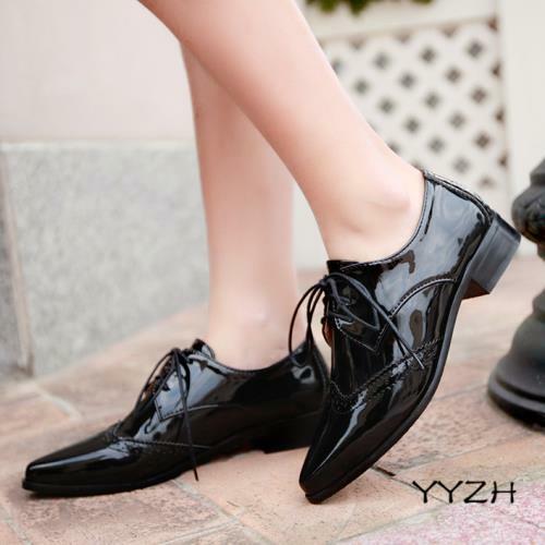 Women Pointed Toe Lace Up Flats Patent 