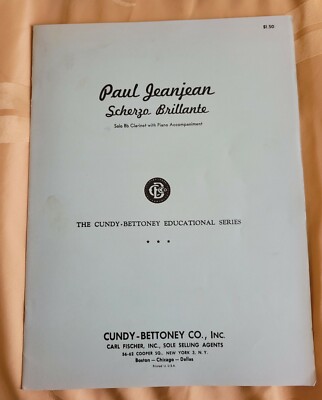 PAUL JEANJEAN-SCHERZA, BRILLANTE-SOLO Bb CLARINET WITH PIANO ACCOMPANIMENT