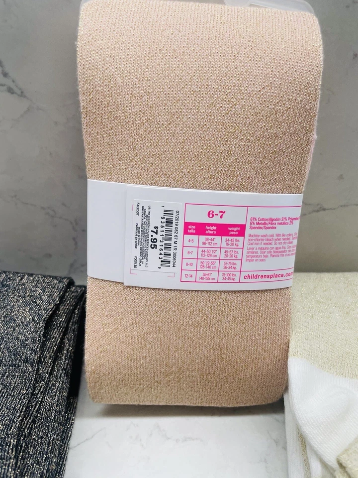 The Childrens Place Girls Tights (3) Three Pair, New, Size 6-7 - Image 2 of 2