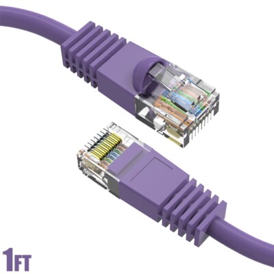 1FT Cat5E RJ45 Ethernet LAN Network UTP Snagless Patch Cable Pure Copper Purple