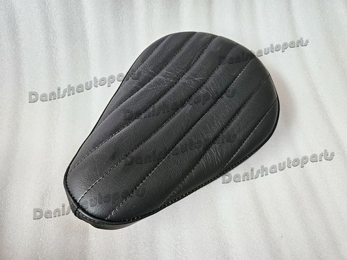 BLACK LEATHER VERT RIB CHOPPER SOLO SEAT & PILLION PAD TUCK & ROLL HARLEY BOBBER - Picture 5 of 23
