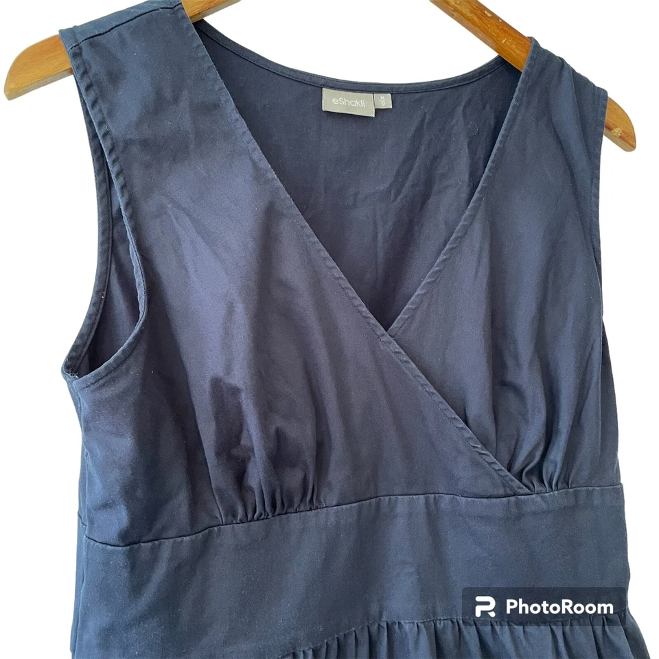 EShakti темно-синий цветочный вышитый трапециевидный vneck платье размер 10 M - Изображение 3 из 4