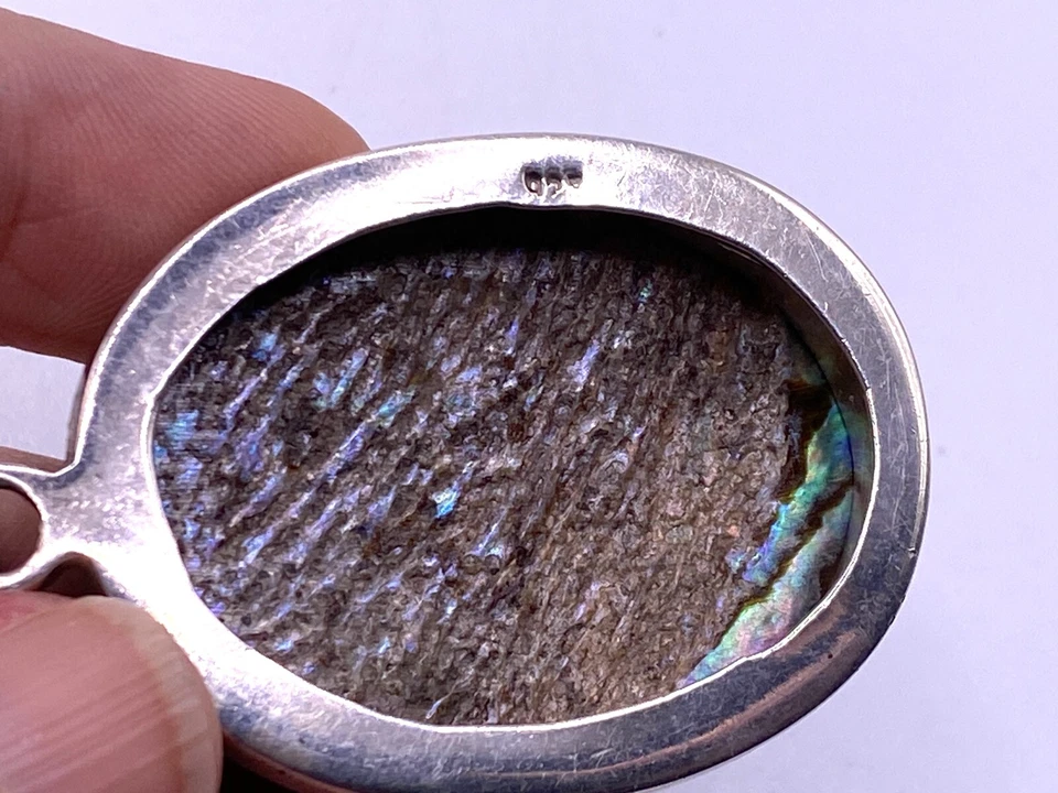 Colgante de plata esterlina y concha de abulón brillante de colección joyería nativa americana Foto 3 de 4