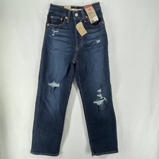 Levi's Jeans Super High Rise 24x27 Straight Ribcage Ankle Stretch Distressed