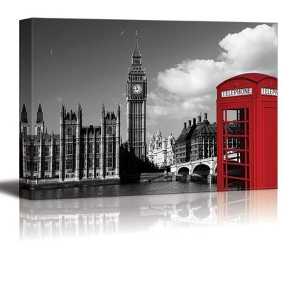 Pop of Color on a Red Telephone Booth in London - Canvas Art - 16x24 inches