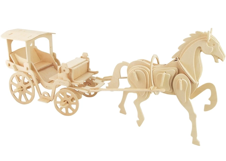 AXTOM Pferdekutsche Krakau - 3D Holzbausatz Fahrzeug Wagen Kutsche Holz Steckpuzzle
