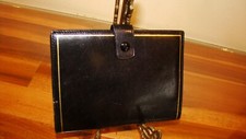 Leather Wallet Gold Trim w Snap Change Pocket Calf Skin Navy/Gold Italy Vtg
