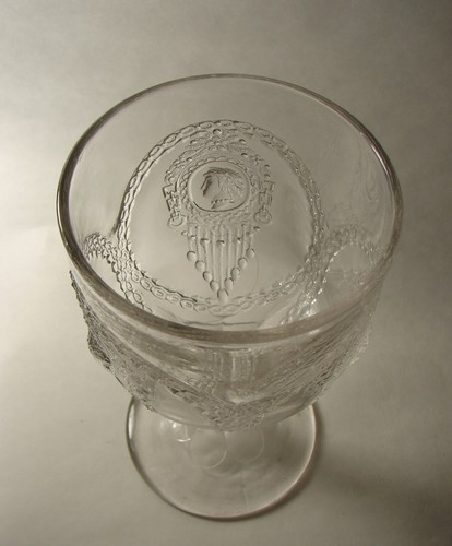 Rare Antique Three Face Medallion aka Cameo American Pattern Glass Goblet 1880s - Picture 2 of 5
