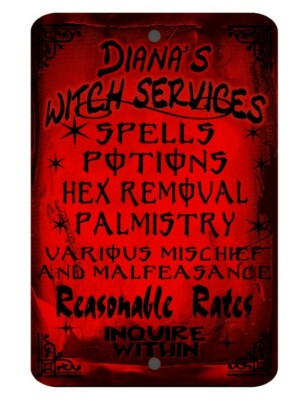 Personalized Witch Services Sign 8'' x 12'' Aluminum Door Wreath Halloween Red