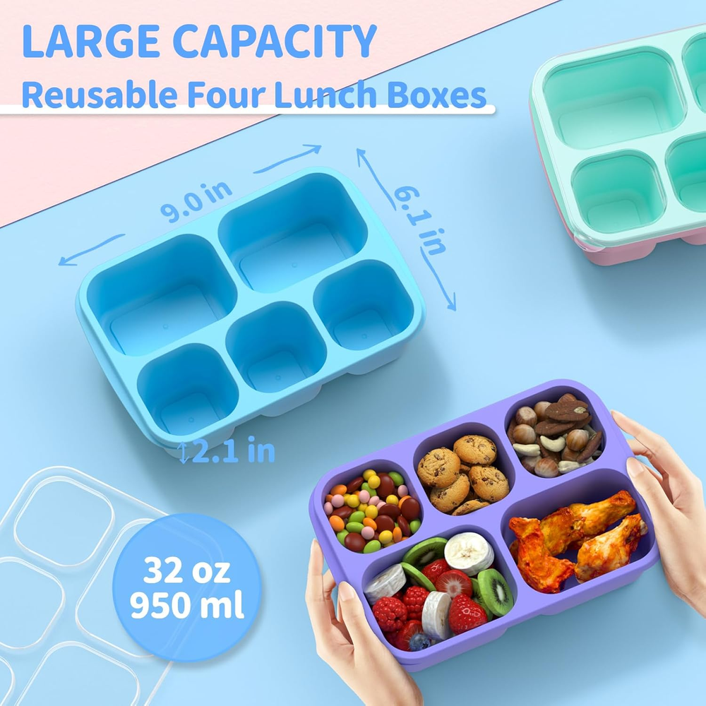 Bento Box Lunch Box 4-Pack Meal Prep Containers for Kids and Adults