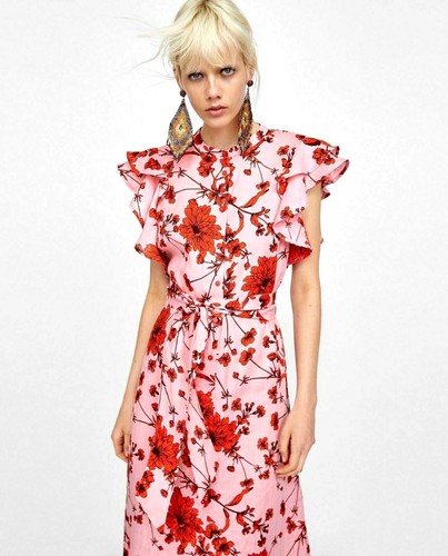 NEW ZARA FLORAL PRINT PINK/RED LINEN BLOGGERS SHIRT DRESS BUTTON BELT SIZE  L-XXL | eBay