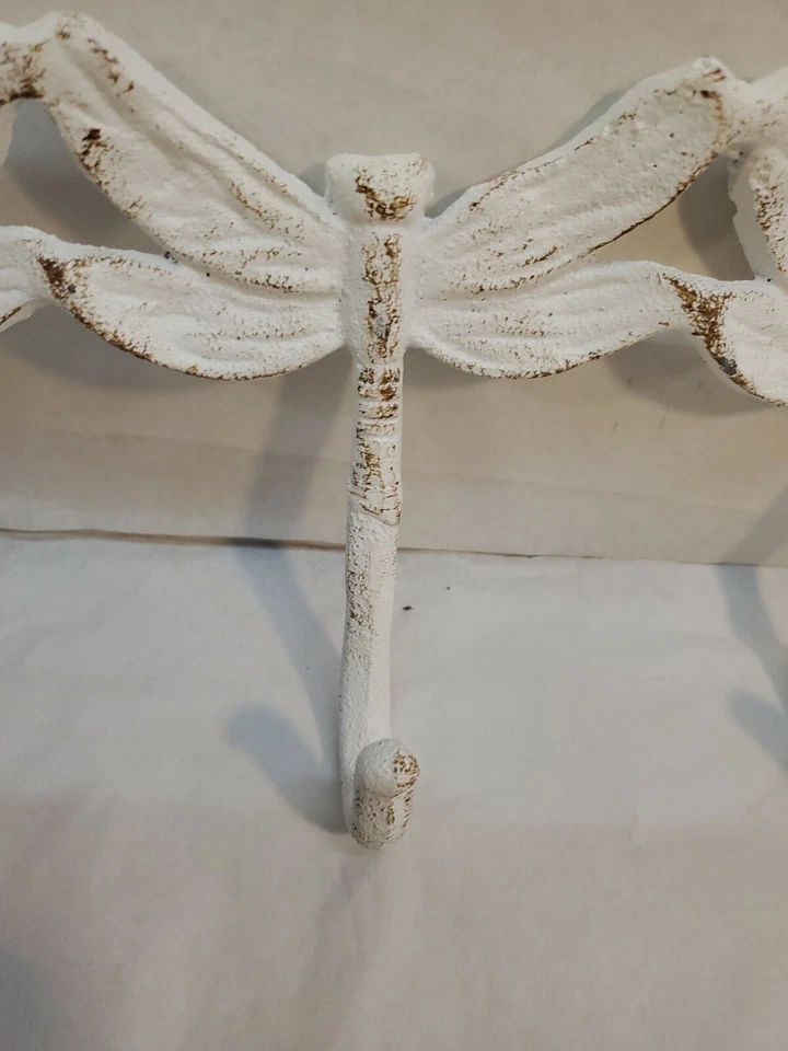 Dragonfly 3 Hook Cast Iron Wall Piece12.75" L Distressed White Rustic Heavy Duty - Изображение 4 из 4