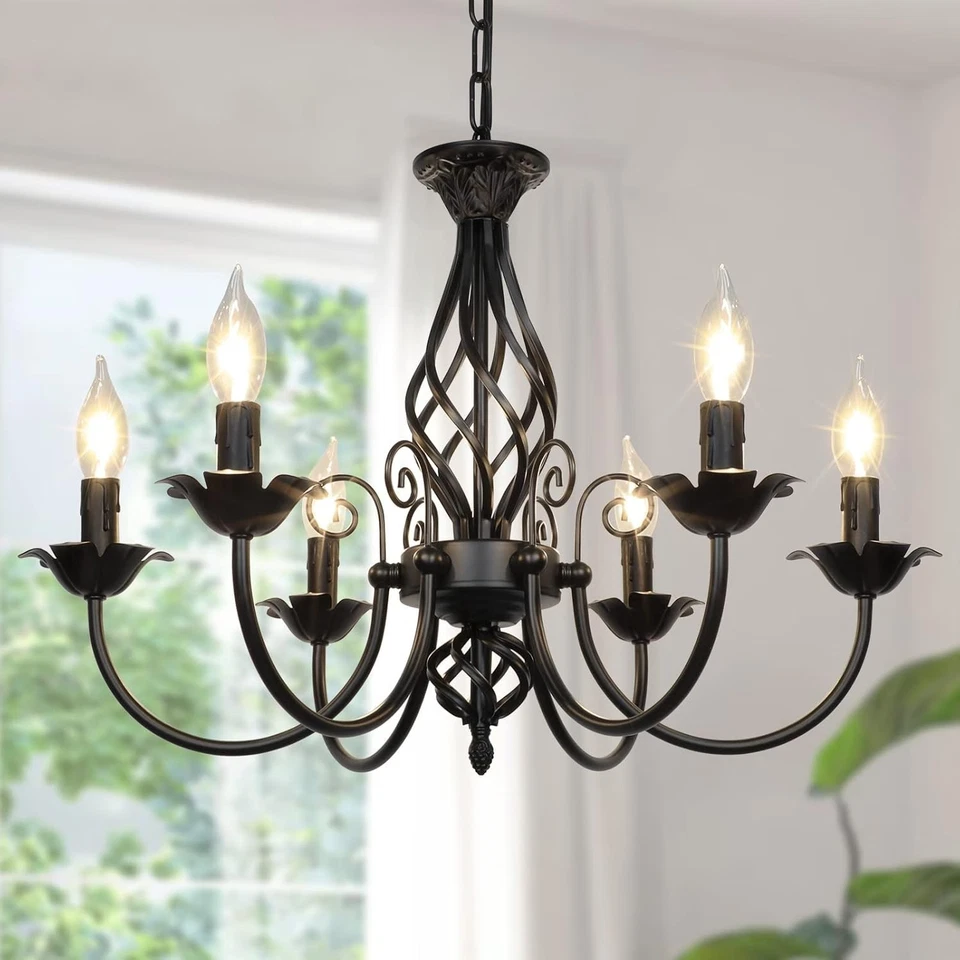 Rustic 6-Light Candle Ceiling Light - Perfect for Living Room & Dining Areas - Image 3 of 4