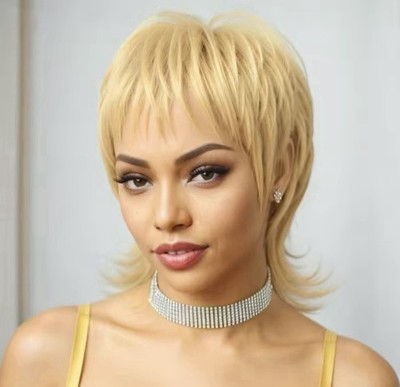 Echthaar Perücke Blond Damen Kurz Bob Pixie