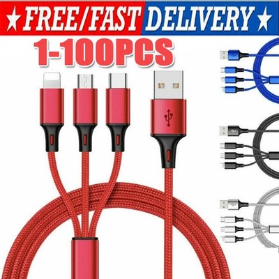 3in1 Fast USB Charging Cable Universal Multi Function CellPhone Charger Cord LOT
