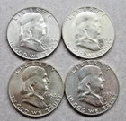 Franklin Half Dollars Four (4) Coin Lot Unc-BU.  1948D, 51S 52, 53.