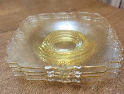Set of 4 Heisey 5 7/8in Square Empress Sahara Yellow Saucers