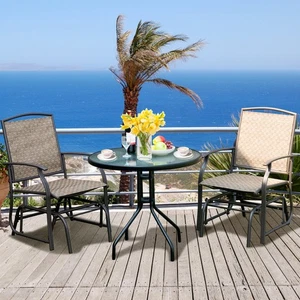 3PCS Patio Bistro Furniture Set Rocking Glider Chair Glass Table W/Umbrella Hole