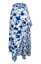 Calvin Klein Cross Ruffle A Line Women's Midi Skirt Size 12 Ecru Blue Floral