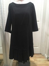 Pendleton Black Virgin Wool Dress Size 14 Made In USA Pleated 3/4” Sleeve